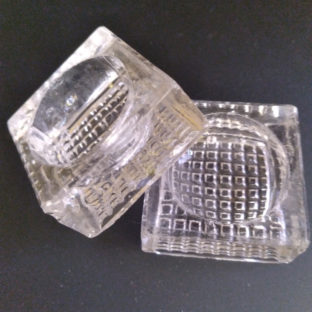 Pair of Waffle Design Salt Cellars by The US Glass Company circa 1900-1910